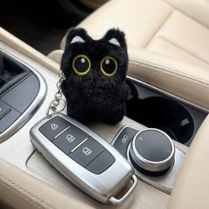 Adorable Plush Black Cat Charm Keychain