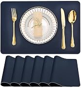 SLKQG Set of 6 Faux Leather Placemats - Waterproof, Wipeable, Heat Resistant - Anti-Stain, Spill-...
