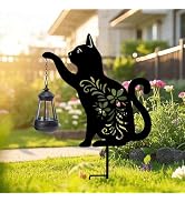 Bshine Cat Solar Light Outdoor Garden Decoration, Waterproof Metal Stake Black Outdoor Statue Lan...
