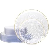 Hioasis 60Pcs Clear Gold Plastic Plates - Hammered Plastic Plates,Gold Plastic Plates for Party,H...