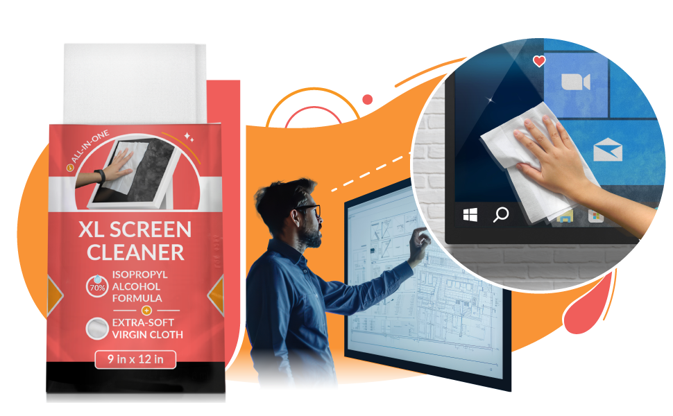Screen Cleaner. All-In-One. Ultra-pure, water-based formula with extra-soft cloth.