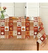 Horaldaily Orange Thanksgiving Tablecloth 60×84 Inch Rectangular, Fall Plaid Table Cloth, Turkey ...