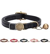 THAIN Leather Cat Collar with Bell Breakaway- Adjustable, Durable, Retro Bell fit Most Cats and K...