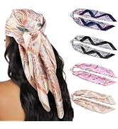 HBselect 4PCS Head Scarf for Women 35” Head Scarves Silk Like Satin Neck Scarfs Square Bandana Ha...