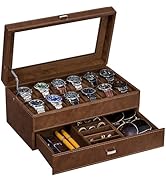 BEWISHOME Watch Box for Men, 12-Slot Watch Case, 2-Layer Watch Case With Drawer, Mens Jewelry Box...