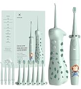 Kids Water Flosser & Electric Toothbrush Combo for Ages 6-12,Children Oral Irrigator with 3 Gentl...