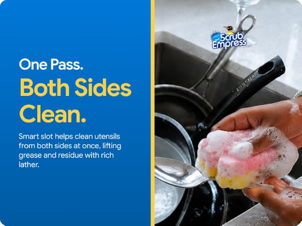 Odor resistant kitchen scrub sponge easily cleans pots pans dishes utensils