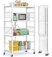 Himix Storage Shelves with 20 Hooks, 4-Tier Foldable Shelves for Storage, Folding Shelf Unit Pant...