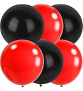 PMLAND 36 Inch Giant Red and Black Jumbo Latex Balloons (6 Pcs) - Helium Quality for Party Decora...