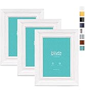 LaVie Home 5x7 Picture Frames (3 Pack, Distressed White Wood Grain) Rustic Photo Frame Set with H...