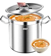 Stock Pot 20QT Stainless Steel Stockpot with Lid, Large Stock Pot - Heavy Duty Tri-Ply Bottom Com...