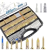 smseace 480 Pcs Self Drilling Dry Wall Anchors 4-Sizes Zinc Plated Steel and Plastic Sheetrock An...