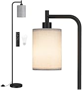 Ziisee 64" Floor Lamp for Living Room with Remote Control, Grey Shade with Black Pole, Dimmable T...