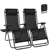 NEWBULIG Zero Gravity Chair Set of 2, Lounge Chair Folding Portable Adjustable Camping Reclining ...