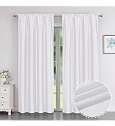 Chyhomenyc Uptown Faux Silk White Curtains 84 Inch Length 2 Panels for Bedroom, Light Filtering S...