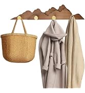 INCREWAY 1PC Mountain-Shaped Wall Mounted Coat Rack, Solid Wood Entryway Coat Hanger with 4 Gold ...