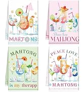 VISSTREE Mahjong Cocktail Kitchen Towels, 4 PCS Mahjong Gifts Dish Towels for Women, Mah Jong Kit...
