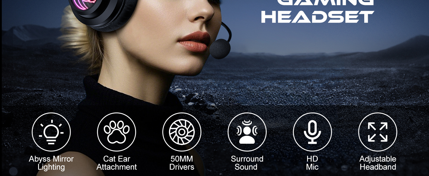 ONITOON Cat Ears Gaming Headphones