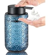 zuxzmj Glass Foaming Hand Soap Dispenser Blue Embossed Thick Bottle with Matte Black Pump Refilla...