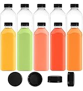Cedilis 10 Pack 33oz Plastic Juice Bottles with Black Cap, Clear Reusable Containers with Lids, G...