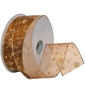 Morex Ribbon Glitter Dots Wired Sheer Glitter Ribbon, 2-1/2-Inch by 50-Yard Spool, Bronze/Gold