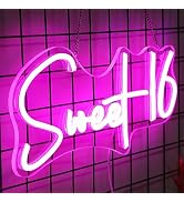 Neonawall Pink Sweet 16 Neon Sign, LED Neon Light Sign for Bedroom Room Decor USB Operated Game C...