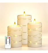 Da by 3 Pack Ivory Flameless Taper Candles, Realistic Flickering LED Candles with Surrounding Fai...