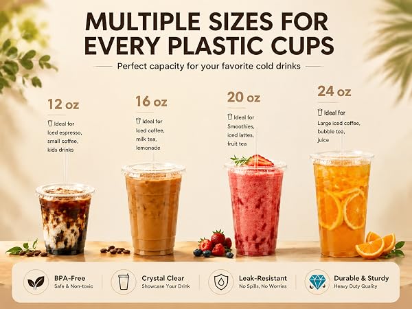plastic cups with lids and staws