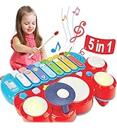 Baby Musical Toys, 3 in 1 Piano Keyboard Xylophone Drum Set for 1 Year Old Girls Toys, Learning T...
