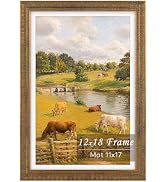 Golden State Art 12x18 Picture Frame,Mat 11x17,Real Glass,Ornate Vintage | 12x18 Picture Frame fo...