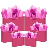 qiqee 10PCS Bright Pink Gift Bags with Ribbon Handles Mulit Assorted Sizes Gift Wide Bags (2pcs L...