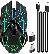 CHONCHOW Rechargeable Wireless Gaming Mouse, Colorful LED Lights, 7 Buttons, USB C, Up to 3200 DP...