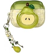 SGVAHY for AirPods 4 Case with Keychain Cute 3D Green Pear Pattern Design Soft Silicone Cover for...