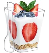 SHOPDAY 5 Oz-Plastic-Dessert-Cups: 30 Pack Square-Clear-Cups-with-Spoons, Parfait-Cups Appetizer-...