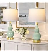 luxeflow 25" Gourd Ceramic Table Lamps Set of 2, Green Modern Bedside Lamps | Classic Nightstand ...