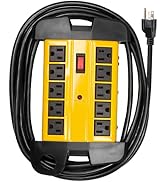 Thonapa Heavy Duty Surge Protector Power Strip, 10 Outlet 14/3 SJT Industrial Black & Yellow Meta...