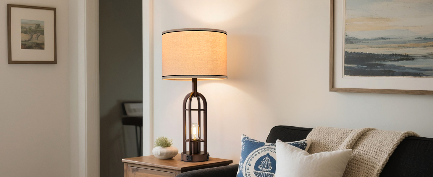 Farmhouse Table Lamps for Living Room & Bedroom Set of 2 Rustic Desk Lamps for Nightstand