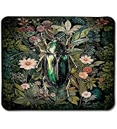Foritho Moody Floral Bug Mouse Pad, Vintage Floral Mouse Pad, Dark Cottagecore Botanical Green Be...