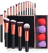 JPNK Rose Gold Makeup Brush Set,Blender Sponge Premium Synthetic Foundation Powder Blush Conceale...