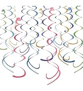 HonuGoGo 48-Piece Hanging Swirl Decorations for Ceiling, Boho Retro Paper Streamers in Soft Vinta...