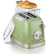 Toaster Retro 2 Slice, Vintage Toaster, Green Toaster, With Stainless Steel Lid, With Bread Attac...
