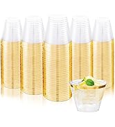 Ciaell 200PCS Gold Plastic Cups - 9Oz Heavy Duty Plastic Cups - Gold Rimmed Plastic Cups - Dispos...