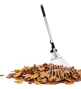 Adjustable Lawn Rake: Retractable Leaf Rake for Gardening - Collapsible Aluminium Telescopic Hand...