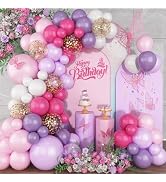 Pink and Purple Balloon Garland Arch Kit, 112 Pcs Butterfly Balloon Arch Kit with Hot Pink Taro P...