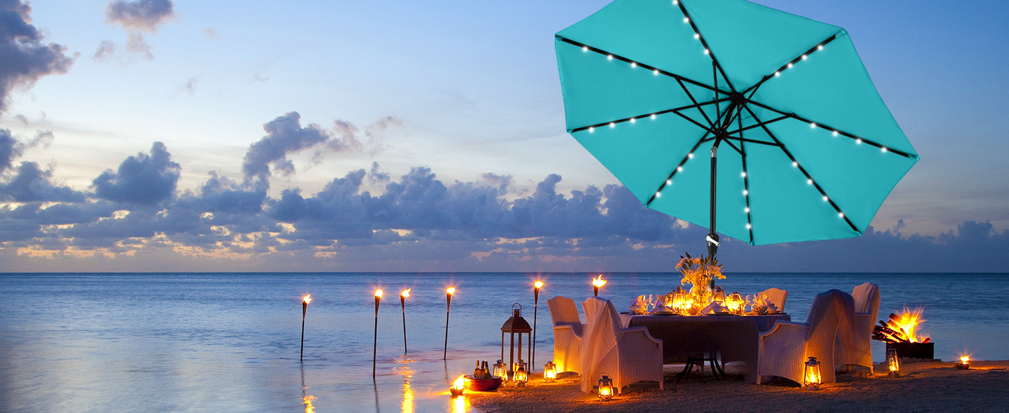 Turquoise Durable Solar Led Patio Umbrellas