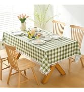 Essifunia Fringe Checkered Tablecloth with Tassel 52x70 Inch Rectangular - Farmhouse Rustic Fabri...