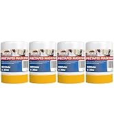 TAPEBEAR Pre-Taped Masking Film 24inch x 66Feet x 4Roll, Plastic Sheeting Cover for Painting, Pla...