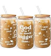 Christian Inspiration16oz Can Glass Tumbler with Bamboo Lid & Straw, Inspirarional Iced Coffee Cu...