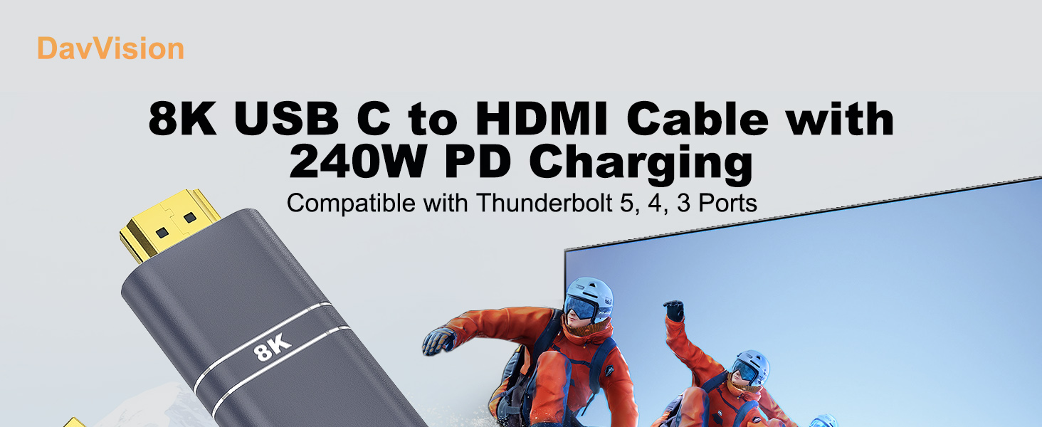 USB C to HDMI Cable Adapter with 240W PD Fast Charging Port,8K@60HZ,4K@120Hz,Thunderbolt 5/4/3