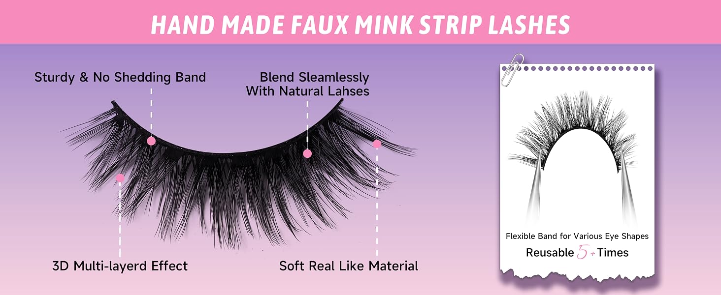 reusable false eyelashes 3D fluffy eye lashes strips